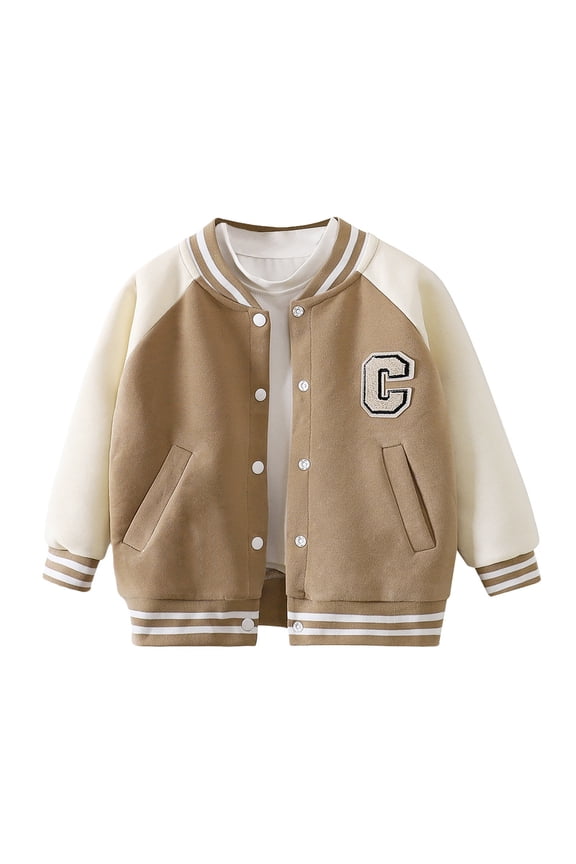 Little Boys Baseball Jacket Colorblock Letter Print Button Down Bomber Coat Outerwear Casual Kids Jacket