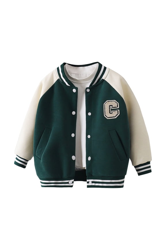 Little Boys Baseball Jacket Colorblock Letter Print Button Down Bomber Coat Outerwear Casual Kids Jacket