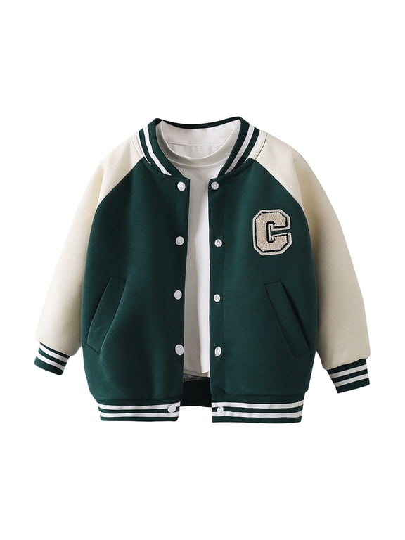 Big Boys Bomber Jacket Colorblock Varsity Warm Soft Sweatshirt Baseball Jacket