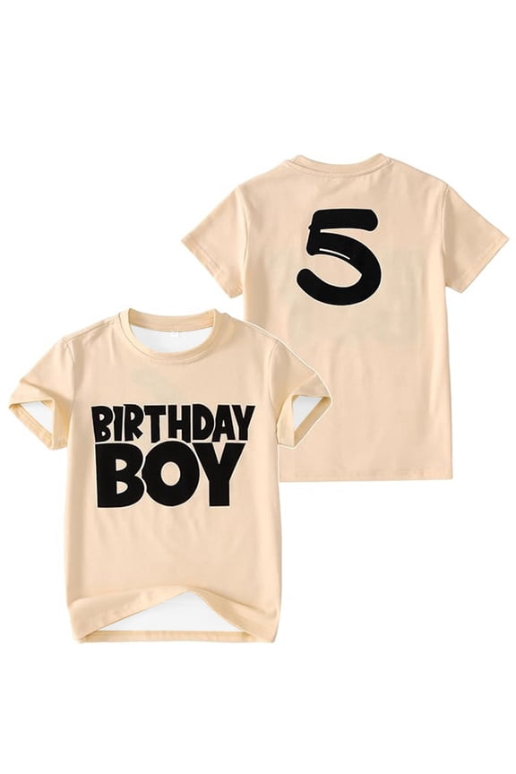 Little Boys Birthday T-Shirt Letter Print Short Sleeve Crew Neck T Shirt Cotton Tee