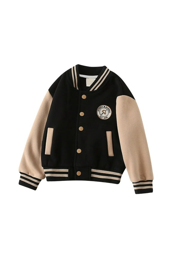 Little Boys Bomber Jackets Colorblock Button Down Baseball Jacket with Pocket Kids Warm Windproof Outerwear Coat