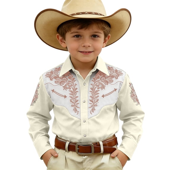 Byoo Little Boys Button Down Shirts Western Cow Boy Floral Graphic Short Sleeve Vintage Tee Shirts Daily Soft T Shirt， White