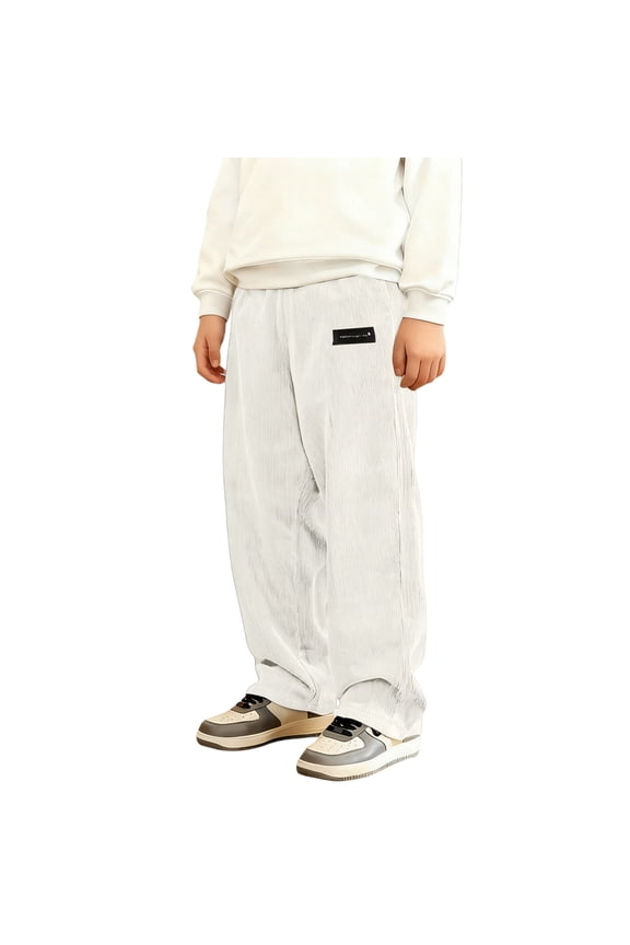Little Boys' Corduroy Wide Leg Pants Baggy Husky Solid Wide Leg Elastic Waist Casual Trousers