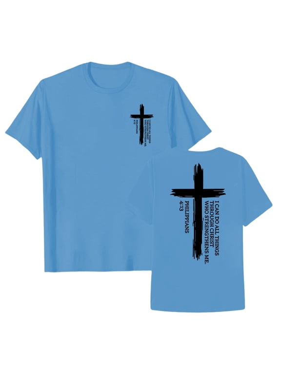 Little Boys Cross Print T Shirt Christian Faith Short Sleeve Casual Tee for Kids,Light Blue