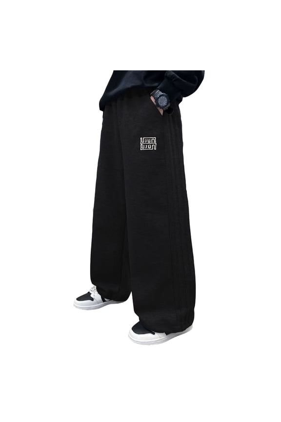 Little Boys' Embroidered Wide Leg Pants Elastic Waist Loose Fit Casual Streetwear Trousers,Black