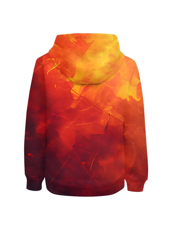 Little Boys Full Print Flame Hoodie Printed Long Sleeve Hooded Sweatshirt Outdoor Pullover,Orange