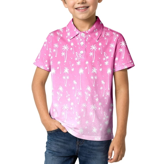 Byoo Little Boys Gradient Polo Shirt Tree Print Short Sleeve Summer Lightweight T Shirt,Pink