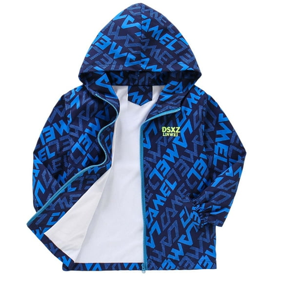 Byoo Little Boys' Lightweight Windbreaker Jacket Spring Fall Zipper Letter Graphic Hooded Coat with Pockets
