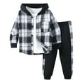 thumbnail image 1 of Byoo Little Boys Outfits Long Sleeve Patchwork Plaid Button Down Shirt Jogger Pants Set, 1 of 4