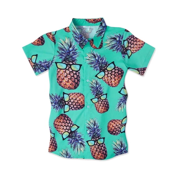 Byoo Little Boys Pineapple Print Button Down Shirt Short-Sleeved Lapel Collar Tee for Child Holiday Beach Soft Top