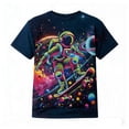 thumbnail image 1 of Byoo Little Boys Short Sleeve T-Shirt Neon Astronaut Skateboard Graphic Casual Space Theme Kids Top, 1 of 2