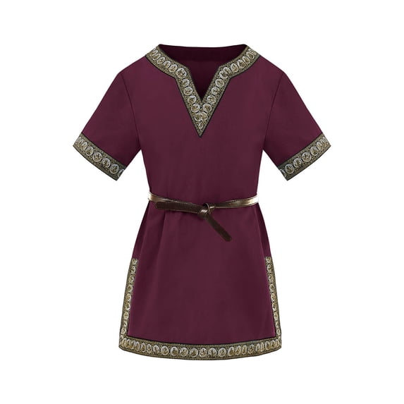 Byoo Little Boys Short Sleeve Tunic with Belt Ornate Trim Clothes for Kids,Red