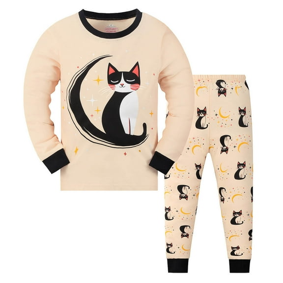 Byoo Little Boys Sleepwear Outfits Cat Graphic Long Sleeve Top Pants Loungewear Set Children Loose Cloth Set