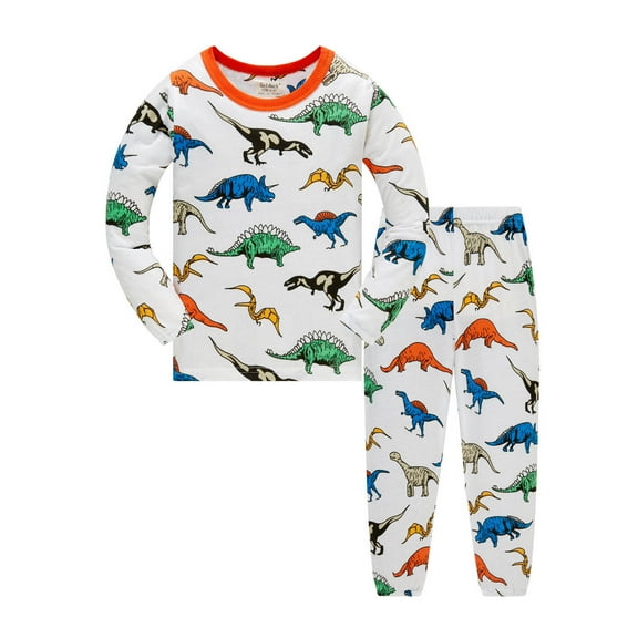 Byoo Little Boys Sleepwear Set Cartoon Crocodile Print Full Sleeve Shirt Trousers Loungewear Outfit Soft Comfy Cloth Set