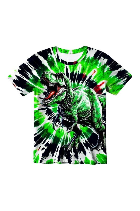 Little Boys Stylish Graphic T-Shirt Comfortable Tie Dye Wolf Design Short Sleeve Tee