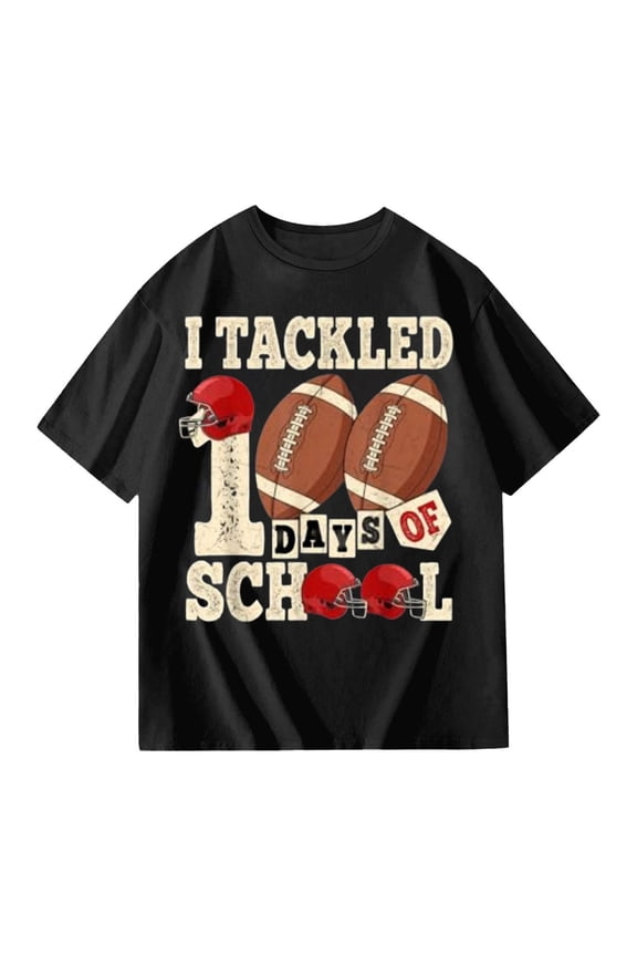 Little Boys' Summer Crew Neck Tee Shirt 100 Days Of School Football Graphic School Short Sleeve Tops
