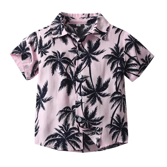Byoo Little Boys Summer Tropical Tree Print Tshirt Short Sleeve Beach Vacation Button-Up Shirt