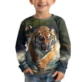 thumbnail image 1 of Byoo Little Boys Tiger Print T Shirt Funny Crewneck Long Sleeve Graphic T-Shirt Soft Comfy Kids Tee Top for Kids, 1 of 5