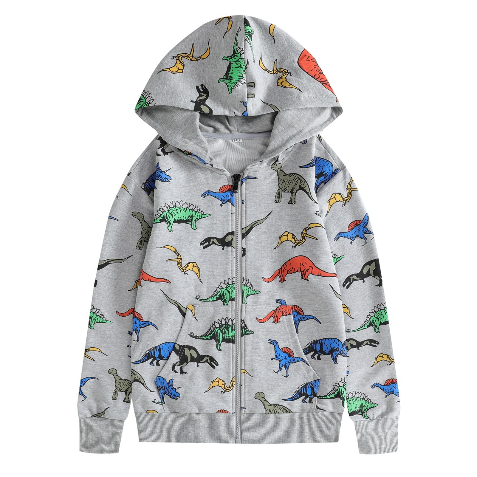 Babyhug Cotton Knit Full Sleeves Hooded Sweatshirt with Dino Print & Kangaroo Pockets - White main image 0