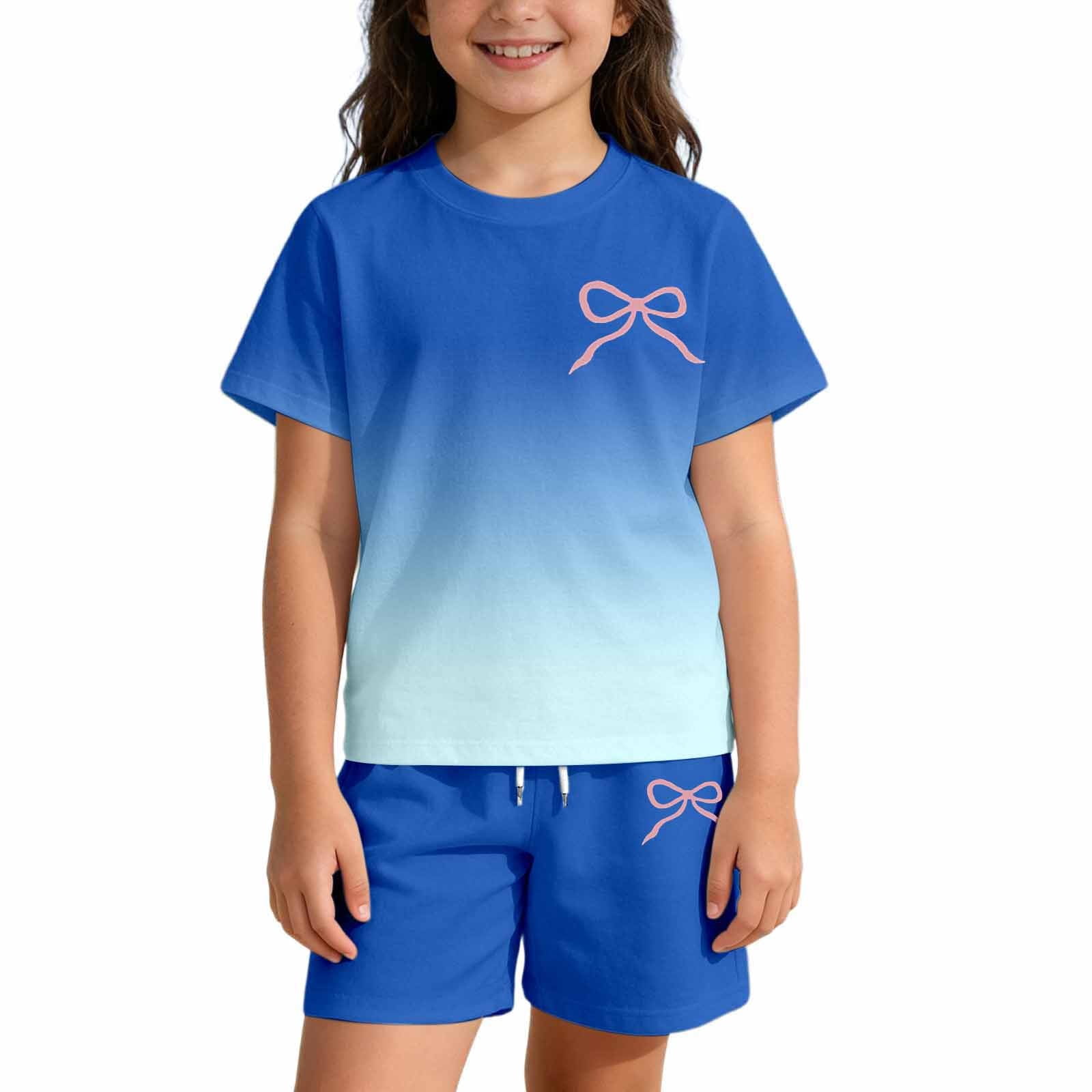 Byoo Little Girl Basic Outfit Bow Graphic Short Sleeve T Shirt Shorts ...