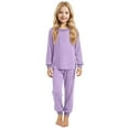 thumbnail image 1 of Byoo Little Girl Outfit Set Ribbed Solid Long Sleeve Pullover Top Pants Knitted Sleepwear Soft Breathable Homewear, 1 of 4