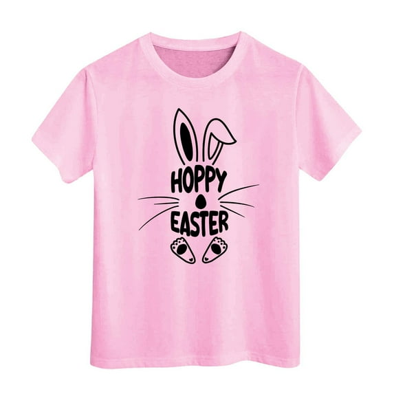 Byoo Little Girl Summer Tee Top with Short Sleeve Easter Bunny Printed Sporty T-Shirt Casual Daily Shirts, 6-7 Years