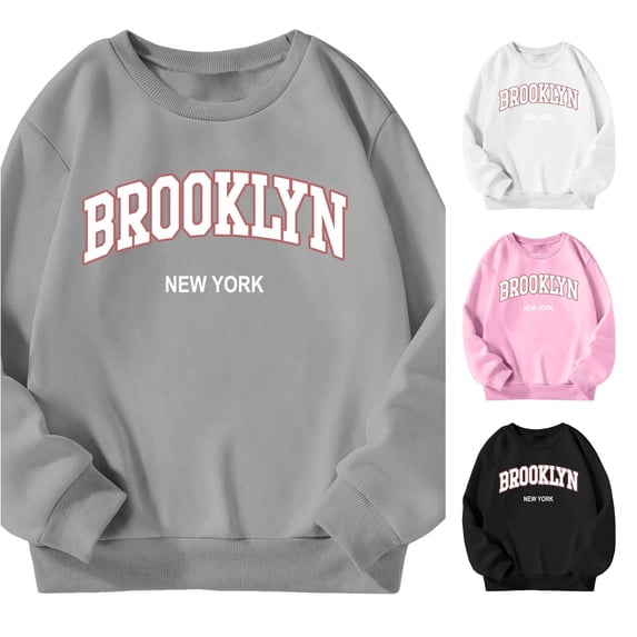 Byoo Little Girl's Brooklyn City Sweatshirt Crewneck Long Sleeve Sweatshirts Casual Daily Pullover Tops,Grey