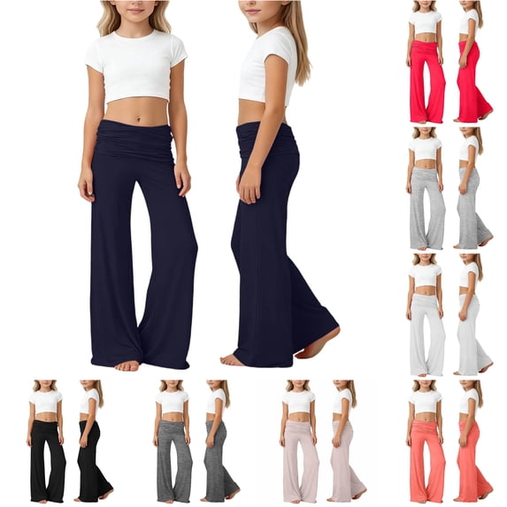 Byoo Little Girl's Drawstring Wide Leg Pants Solid Casual Pants Daily Bottoms,Navy