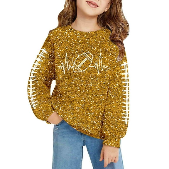Byoo Little Girl's Glitter Football Print Sweatshirt Kids Comfortable Casual Pullover Top
