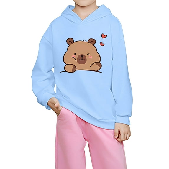 Byoo Little Girl's Graphic Hoodie Cartoon Capybara Print Hooded Sweatshirt Pullover Top