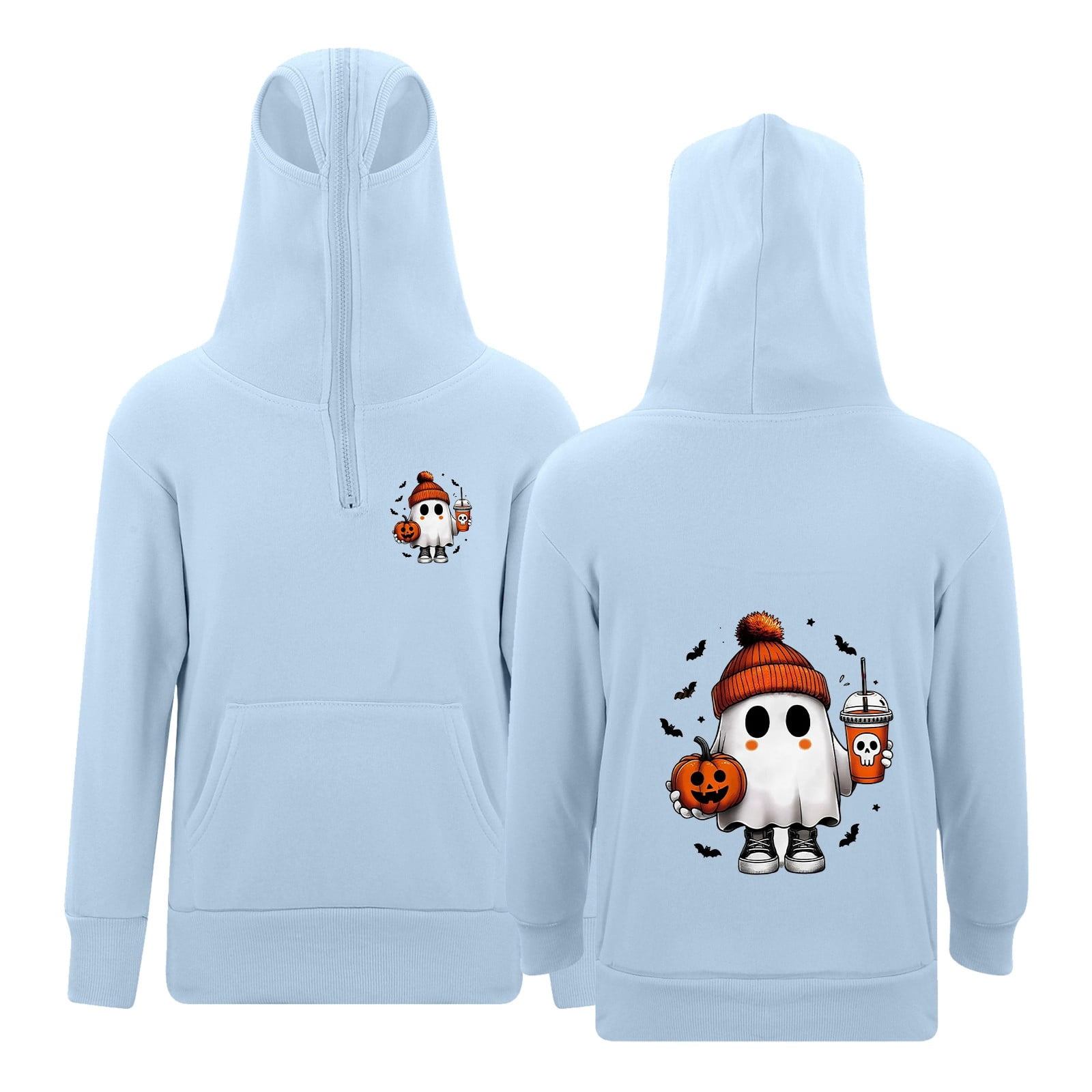 Byoo Little Girl's Halloween Hoodie Kids Cartoon Ghost Print Half Zip ...