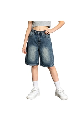 Little Girl's Pink‑Graphic‑Print Flared Denim Jeans Classic‑Fit Casual Trousers Street Play Bottoms,Blue