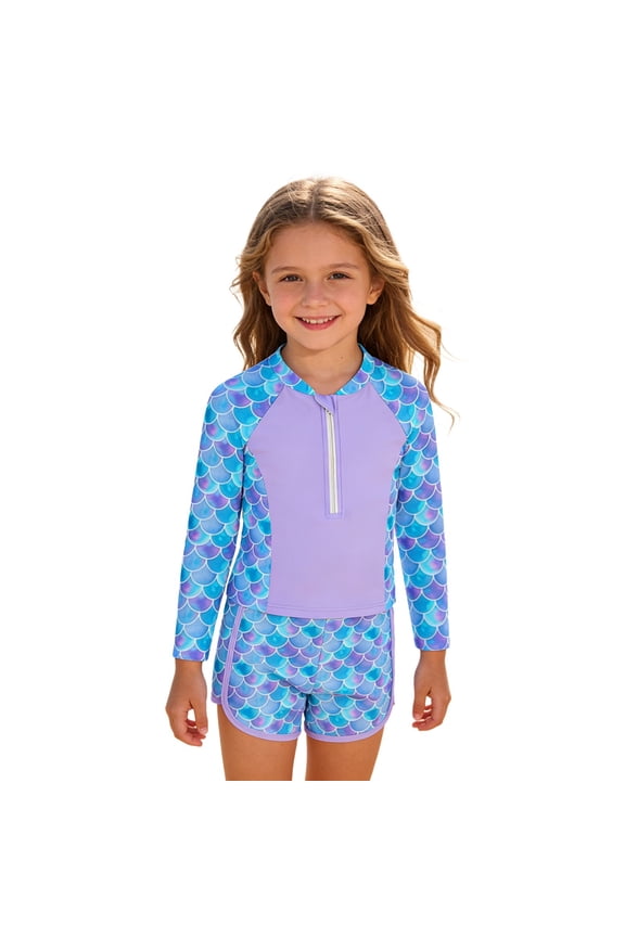 Little Girls 2-Piece Bathing Suit UPF 50+ Soft Quick Dry Beach Pool Rash Guard Swimwear Tankini Set,Blue