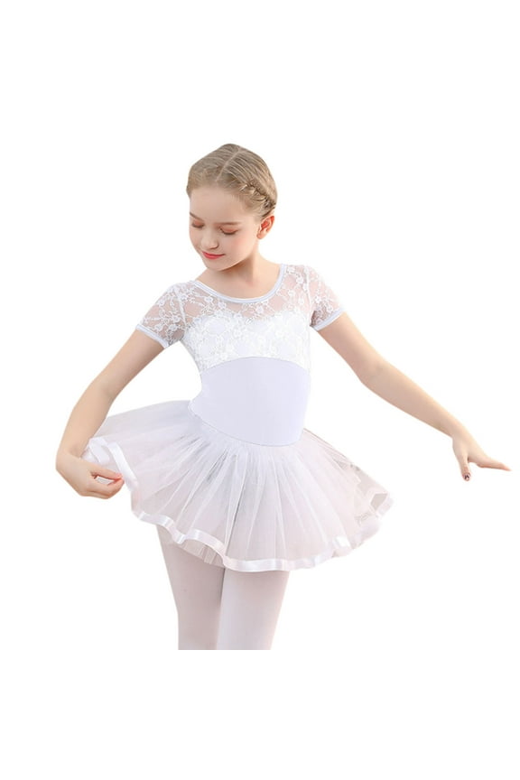 Little Girls Ballet Dance Leotard Tutu Skirt Outfits Lace Bodysuit Dancewear Set