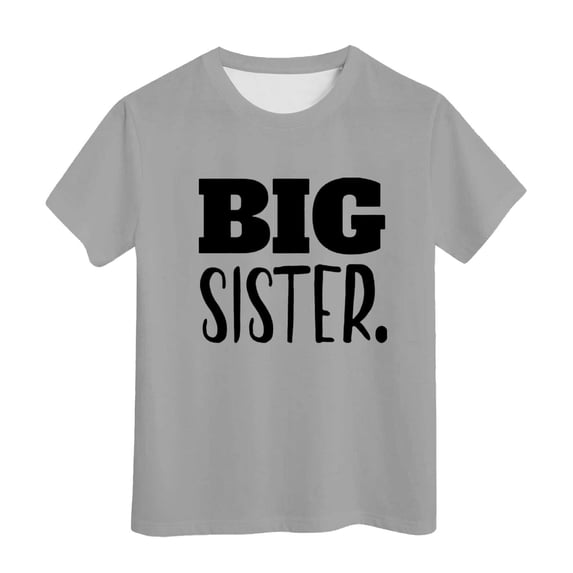 Byoo Little Girls Big Sister Graphic T-Shirt Short Sleeve Crew Neck Tee Summer T Shirt,Grey