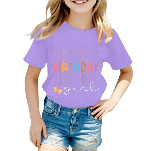 Byoo Little Girls Birthday T-Shirt Letter Print Short Sleeve Crew Neck T Shirt for Child