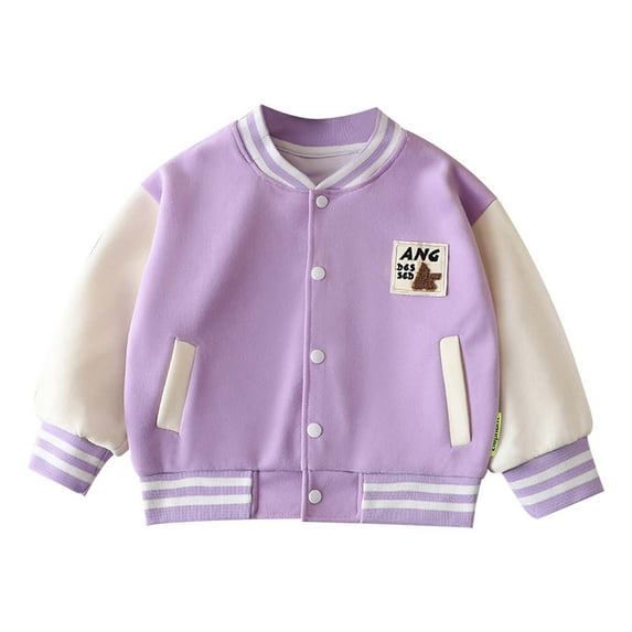 Byoo Little Girls Bomber Coat Colorblock Letter Graphic Patchwork Button Down Sweatshirt Baseball Jacket Soft Warm Coat