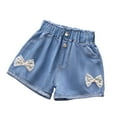 thumbnail image 1 of Byoo Little Girls' Bow Decor Denim Shorts Baggy Elastic Waist Casual Summer Jean Shorts, 1 of 3
