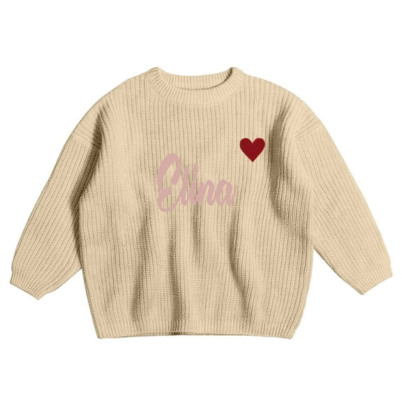 Byoo Little Girls Character Clothing Full Sleeve Solid Letter Heart Graphic Print O-Neck Knit Sweater Toddler Girls Outdoor Clothes