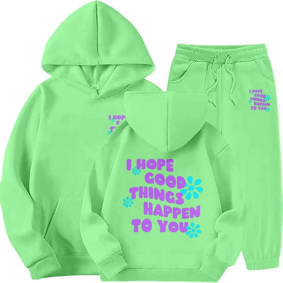 Byoo Little Girls Character Sets Letter Blossom Print Hoodie And Joggers 2pc Sets Children Girls Winter Athletic Clothes