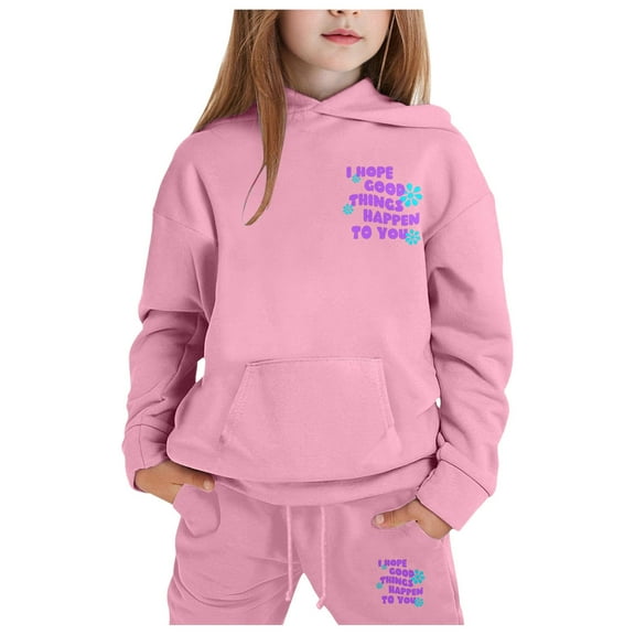 Byoo Little Girls Character Sets Letter Blossom Print Hoodie And Joggers 2pc Sets Children Girls Winter Athletic Clothes