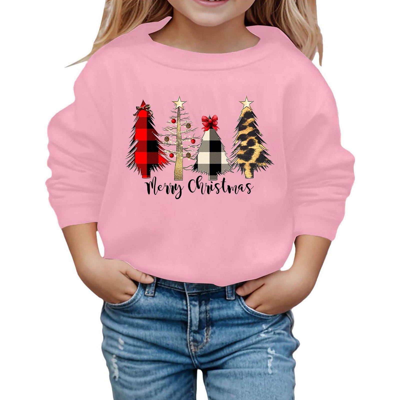 Byoo Little Girls Christmas Sweatshirt Christmas Tree Print Crew Neck Byoo Little Girls Christmas Sweatshirt Christmas Tree Print Crew Neck
