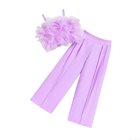 Byoo Little Girls Clothes Set Carnival Solid Color Sleeveless Spaghetti Strap Tank Top Trousers Outfits Kids Soft Comfort Sweatsuit Set