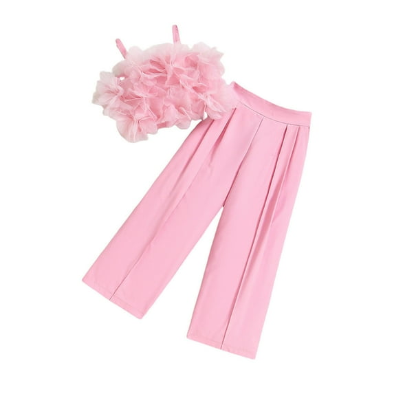 Byoo Little Girls Clothes Set Carnival Solid Color Sleeveless Spaghetti Strap Tank Top Trousers Outfits Kids Soft Comfort Sweatsuit Set