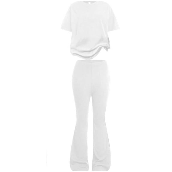 Byoo Little Girls Comfortable Classic Outfit Set 2 Piece Solid T Shirt Flared Pants Tracksuit Set