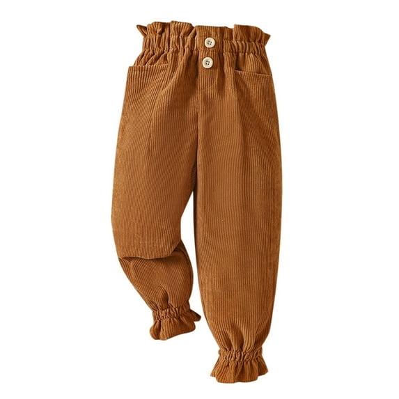 Byoo Little Girls Corduroy Pants Solid Color High Rise Elastic Waist Ribbed Jogger Pants Casual Baggy Trousers for Kids