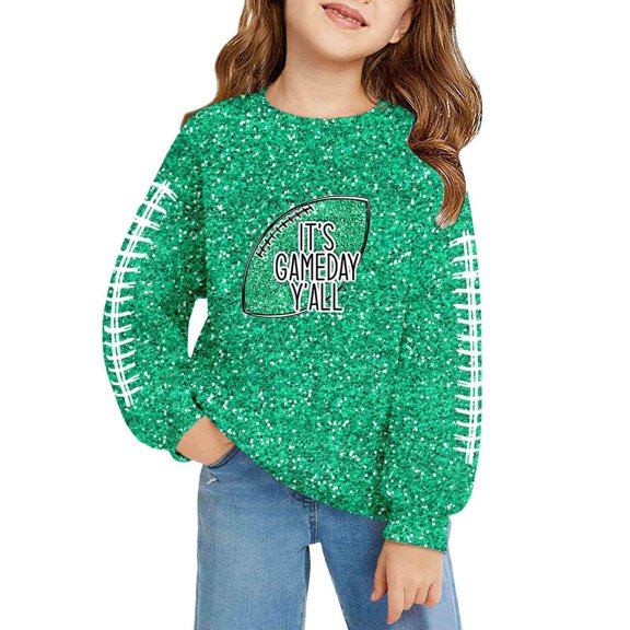 Byoo Little Girls Football Graphic Pullover Sweatshirt Comfortable Casual Fashion Sweater