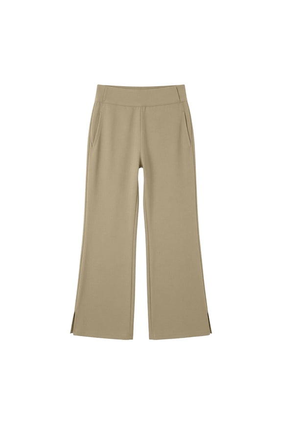 Little Girls High Waist Flare Pants Black Fabric with Side Slits for Versatile Trousers,Khaki