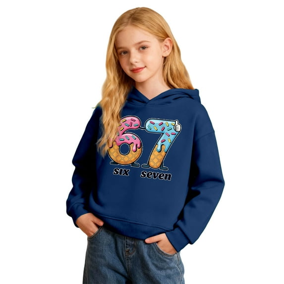 Byoo Little Girls Hoodie Cute 67 Number Graphic Long Sleeve Hooded Pullover Sweatshirt Loose Fit Sport Top for Child