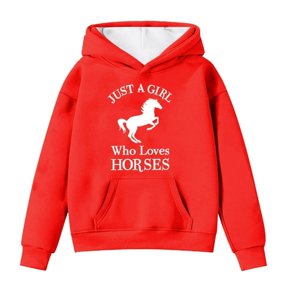 Byoo Little Girls Horse Print Hoodie Casual Microfleece Soft Pullover Hooded Sweatshirt